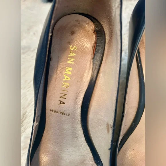 San Marina Navy Wedge Pointed Toe Heels Pump - Picture 8 of 10